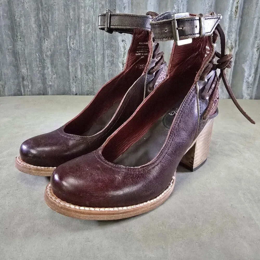 Freebird by Steven Burdgundy Tooled Leather Ankle Shoes Womens Sz 6 Raeanne